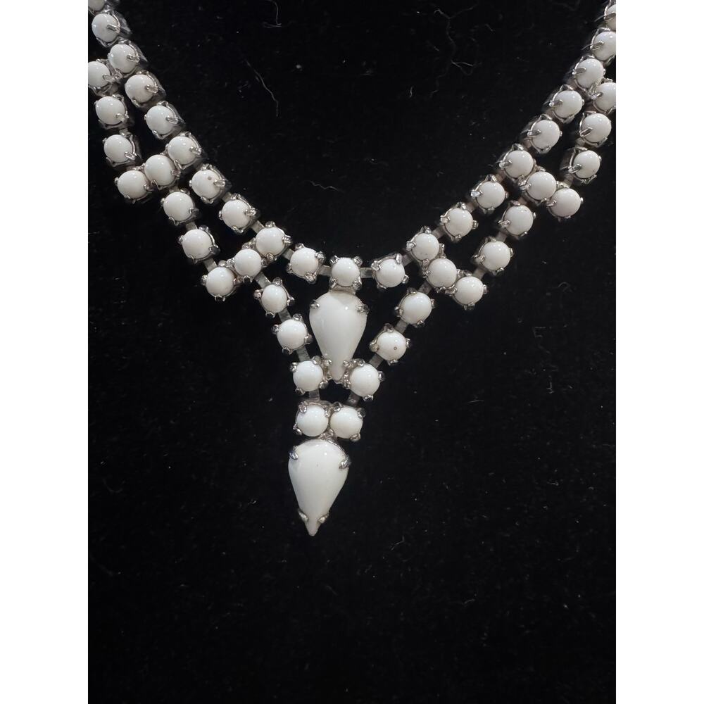 Vintage White Milk Glass Statement Necklace | Bridal Bib Necklace | Mid-Century